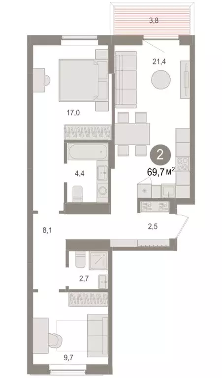 2-комнатная квартира: Новосибирский район, рабочий посёлок Краснообск, ... - Фото 2