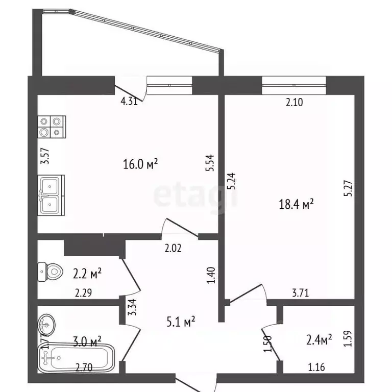 1-к кв. Чувашия, Чебоксары Ярмарочная ул., 19к4 (50.2 м) - Фото 2