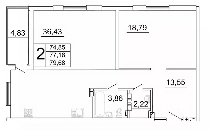 2-к кв. Самарская область, Самара ул. Дыбенко, 5 (79.52 м) - Фото 1
