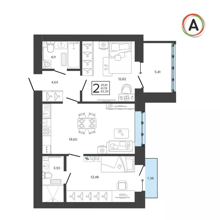 2-к кв. Брянская область, Брянск ул. Николая Амосова, 2 (62.2 м) - Фото 1