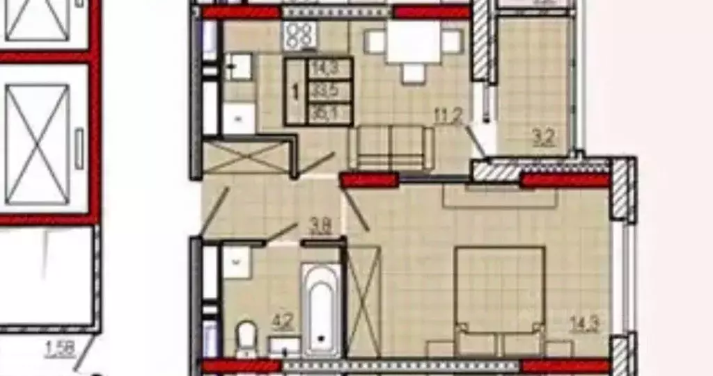 Квартира, 1 комната, 33 м - Фото 1