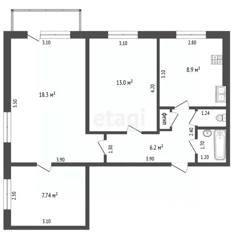 3-к кв. Нижегородская область, Выкса ул. Пушкина, 3 (58.4 м) - Фото 2