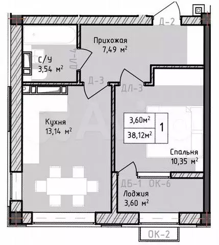 1-к. квартира, 38,1 м, 3/8 эт. - Фото 0