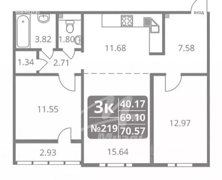 3-к кв. Московская область, Жуковский ул. Баженова, 4/1 (70.6 м) - Фото 2
