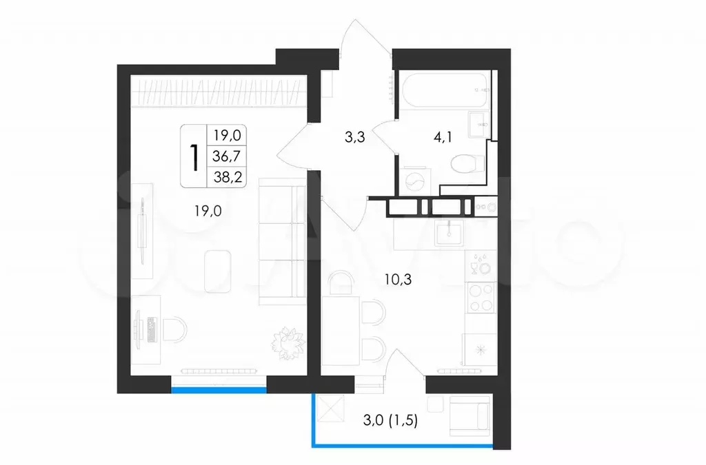 1-к. квартира, 38,2 м, 14/17 эт. - Фото 1