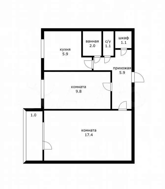 2-к. квартира, 45 м, 5/5 эт. - Фото 0