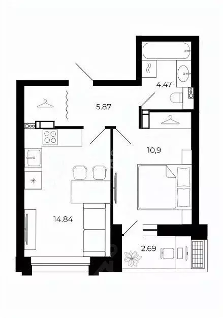 1-к кв. Липецкая область, Липецк ул. Е.И. Замятина, 1 (38.78 м) - Фото 2