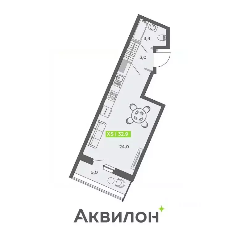 Студия Санкт-Петербург ул. Чирикова, 5 (32.9 м) - Фото 1