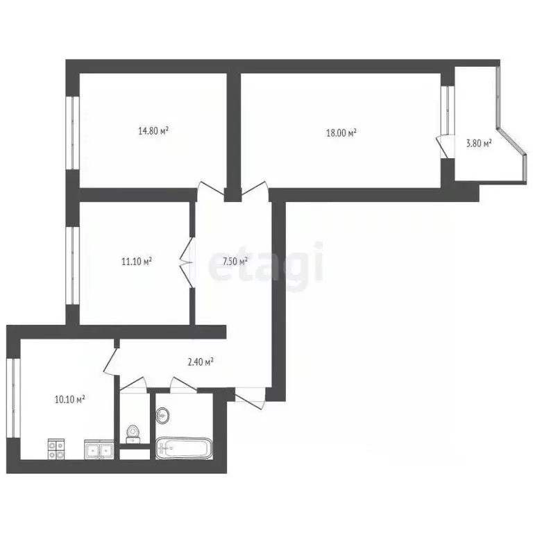 3-к кв. Москва Старокачаловская ул., 3К3 (74.9 м) - Фото 1