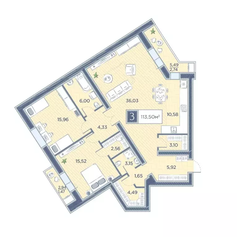 3-комнатная квартира: Красноярск, улица Петра Подзолкова, 10 (113.5 м) - Фото 0