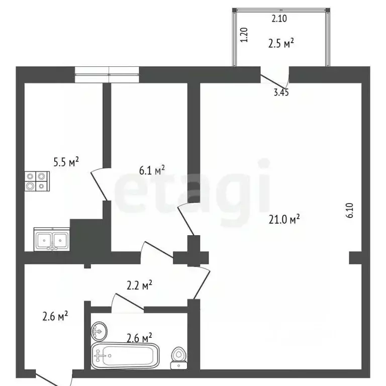 1-к кв. Крым, Ялта ул. Тренева, 3 (40.8 м) - Фото 2