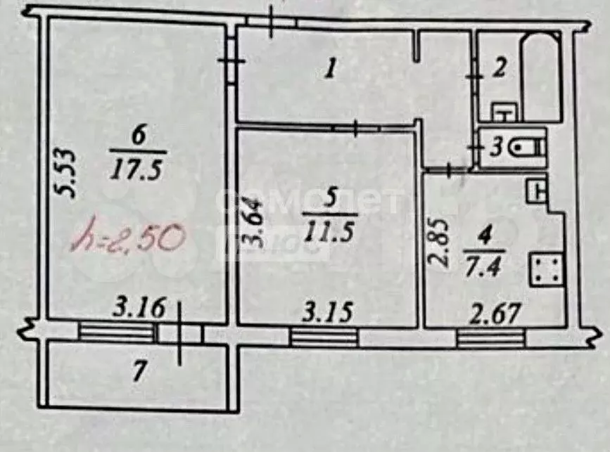 2-к. квартира, 48,4 м, 4/5 эт. - Фото 0