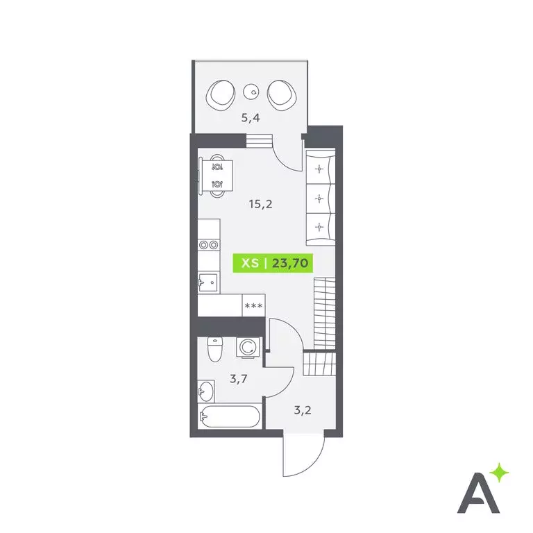 Квартира-студия: Кудрово, Солнечная улица, 4 (23.7 м) - Фото 1