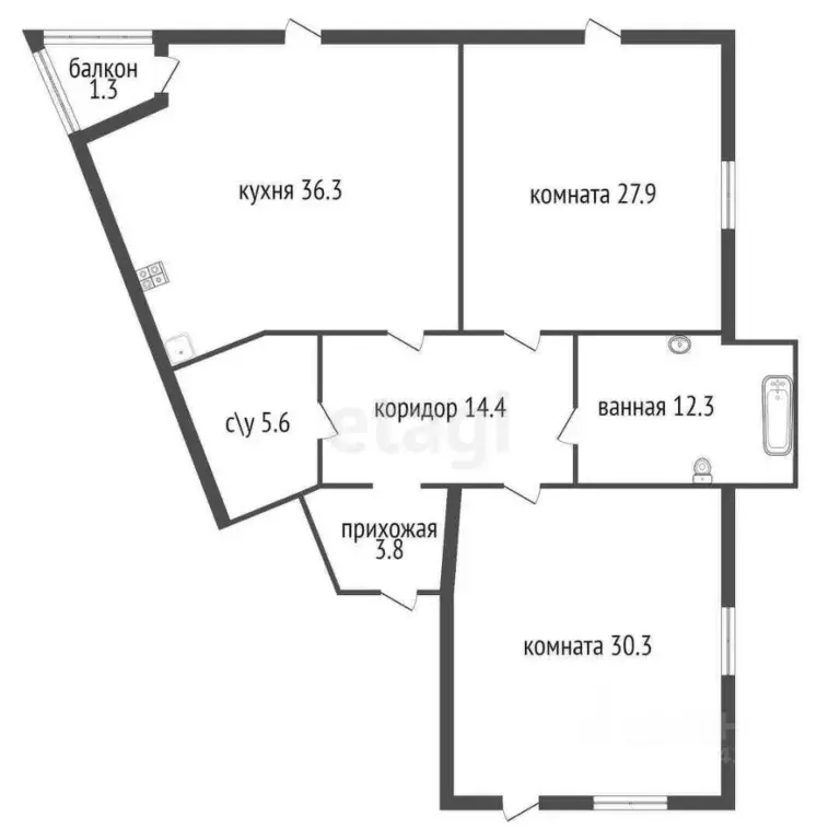 2-к кв. санкт-петербург волховский пер, 4 (130.6 м) - Фото 1