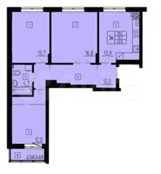 3-к. квартира, 73,5 м, 1/8 эт. - Фото 1