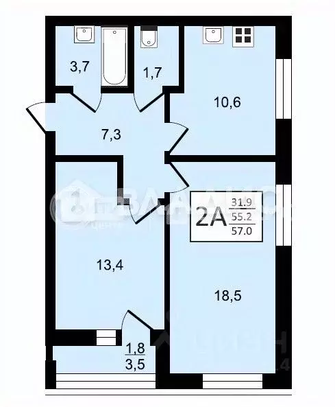 2-к кв. Воронежская область, Воронеж ул. Шишкова, 140Б/26 (57.0 м) - Фото 0