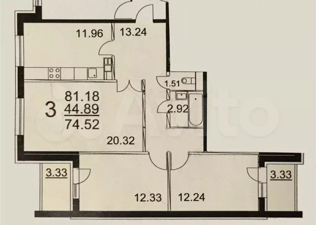 3-к. квартира, 75 м, 1/9 эт. - Фото 0