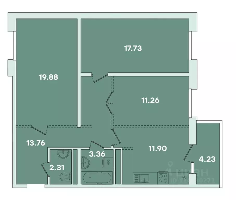 2-к кв. Иркутская область, Иркутск ул. Петрова, 18 (76.39 м) - Фото 0