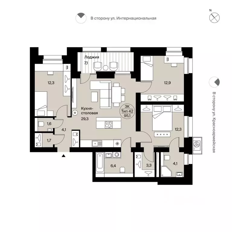 3-к кв. Коми, Сыктывкар Интернациональная ул., 200 (95.1 м) - Фото 0