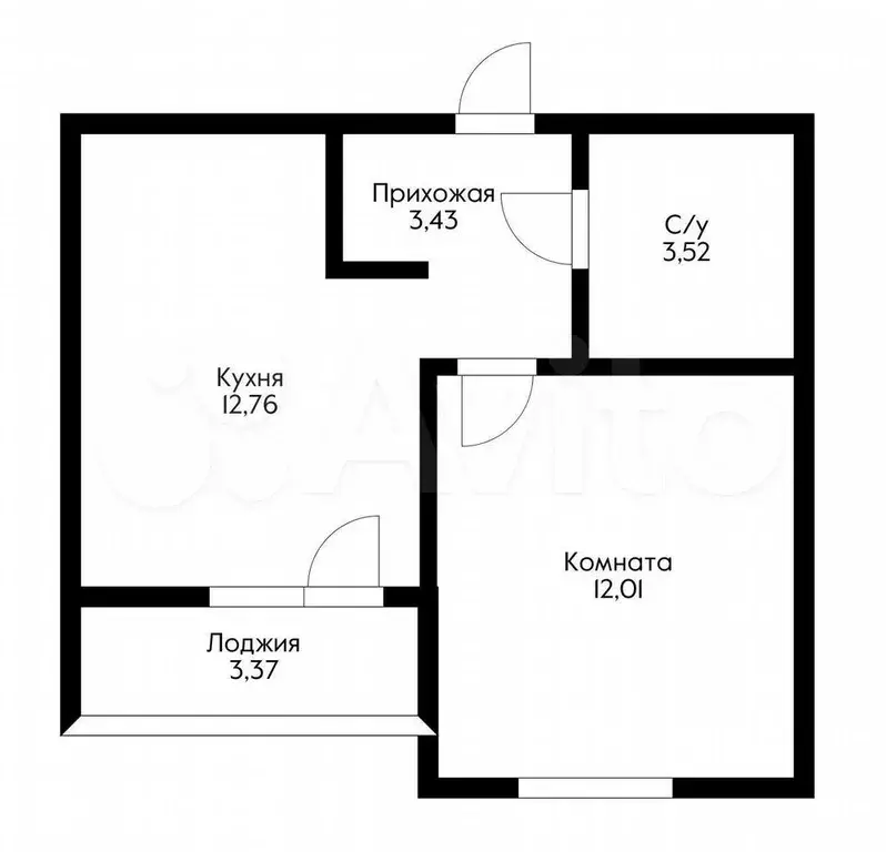 1-к. квартира, 33,3 м, 5/9 эт. - Фото 0