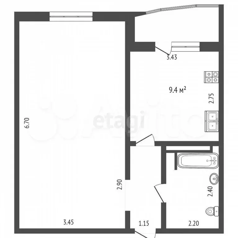 1-к. квартира, 41 м, 1/14 эт. - Фото 0