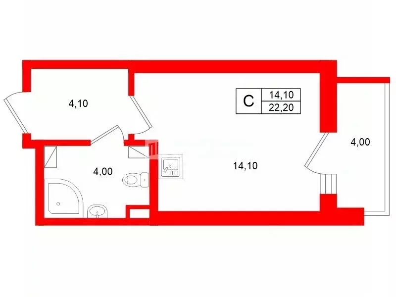 Студия Санкт-Петербург Ленинский просп., 43 (22.2 м) - Фото 1