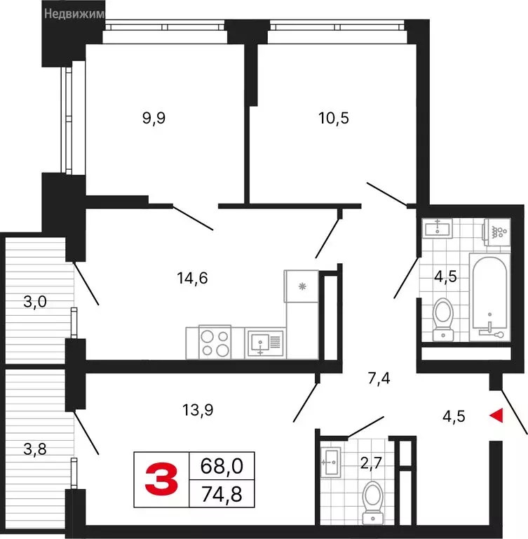 3-комнатная квартира: Москва, ЖК Бестселлер (74.8 м) - Фото 1
