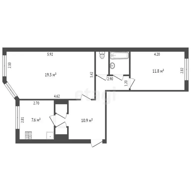Квартира, 2 комнаты, 54.2 м - Фото 0