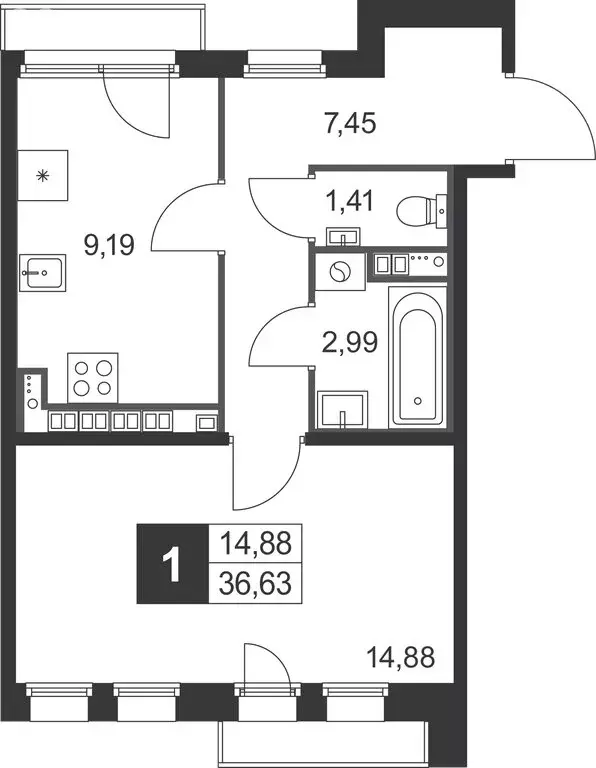 1-комнатная квартира: Ленинградская область, Гатчинский муниципальный ... - Фото 1