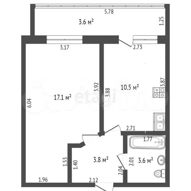 1-к. квартира, 42,4 м, 4/8 эт. - Фото 0