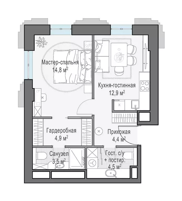 1-комнатная квартира: Москва, Ходынская улица, 2 (49.4 м) - Фото 2