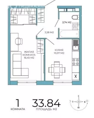 1-комнатная квартира: Пенза, Побочинская улица, с5 (34 м) - Фото 0