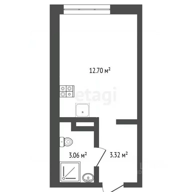 Студия Тюменская область, Тюмень ул. Новоселов, 90 (19.08 м) - Фото 1