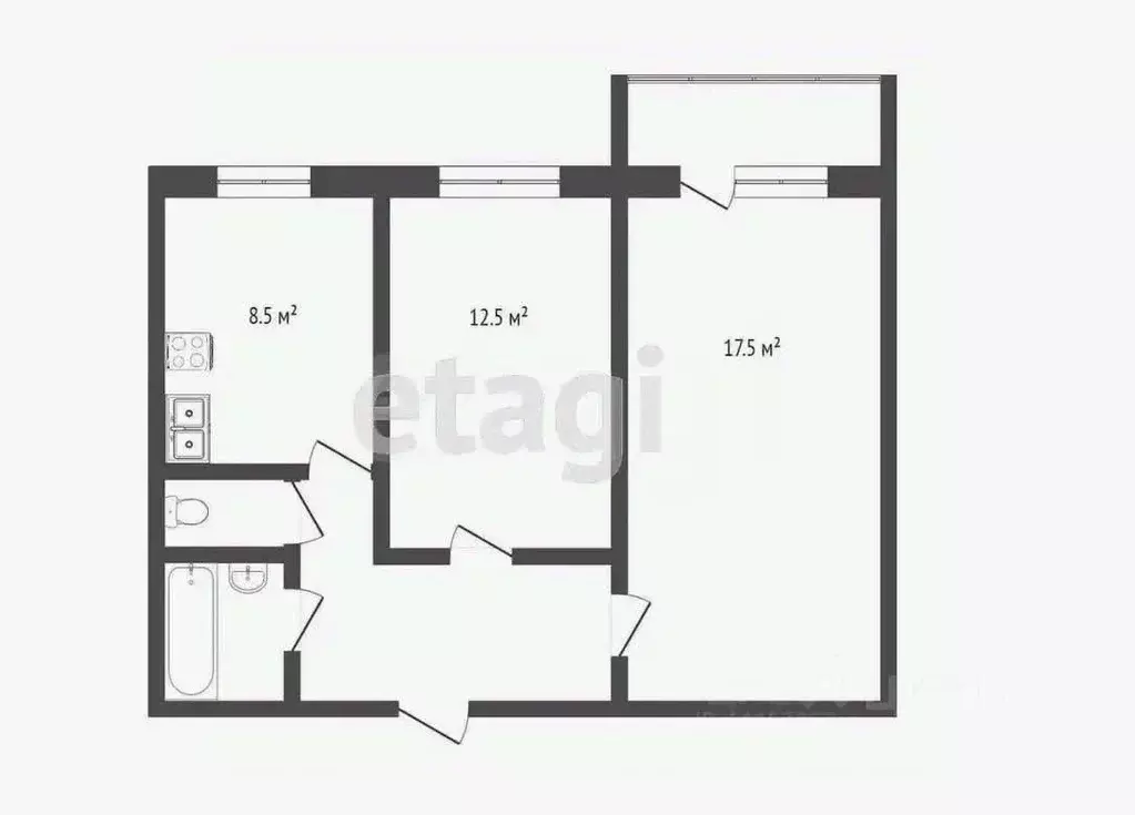 2-к кв. Тверская область, Тверь ул. Веселова, 35 (48.2 м) - Фото 2