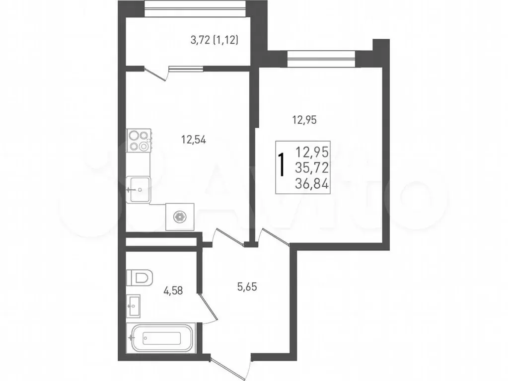 1-к. квартира, 36,8 м, 7/9 эт. - Фото 0