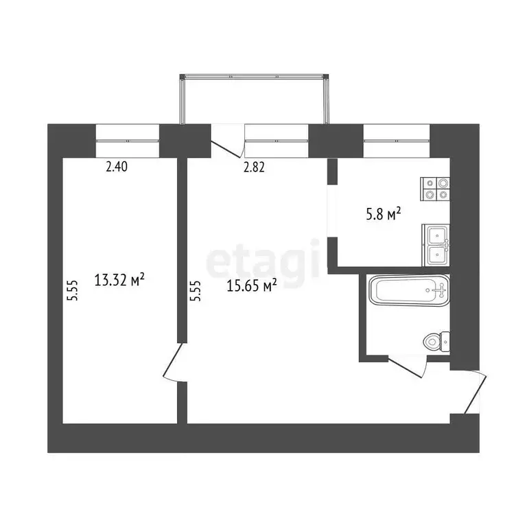 Квартира, 2 комнаты, 42.3 м - Фото 1