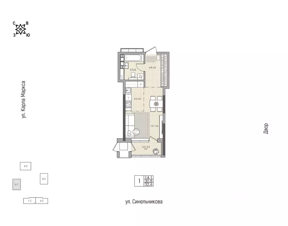 1-к кв. Хабаровский край, Хабаровск ул. Синельникова, 4 (32.6 м) - Фото 1