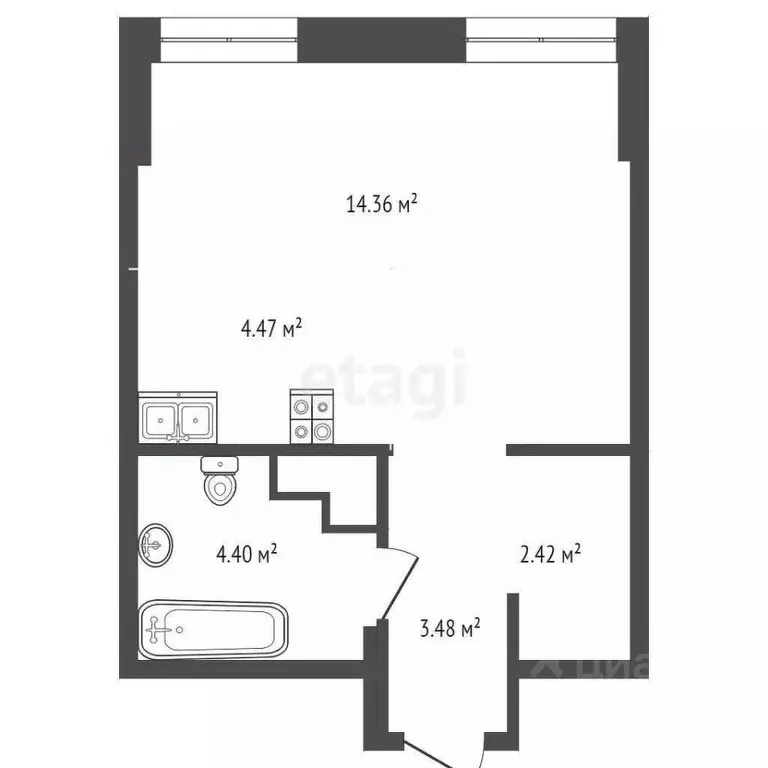 Студия Тюменская область, Тюмень ул. Андрея Кореневского, 5 (29.13 м) - Фото 1