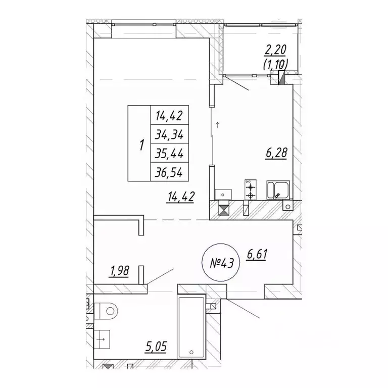 1-к кв. Калининградская область, Зеленоградск  (36.54 м) - Фото 1