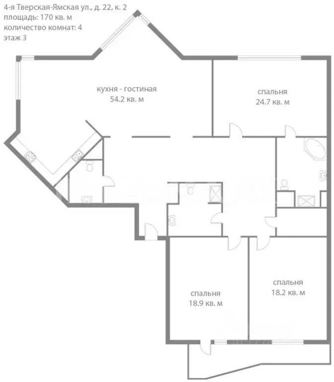 4-к кв. Москва 4-я Тверская-Ямская ул., 22к2 (170.0 м) - Фото 1