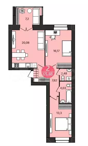 2-к. квартира, 65,9 м, 3/4 эт. - Фото 1