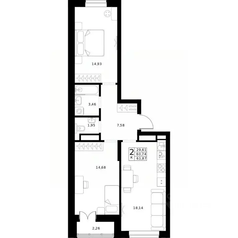 2-к кв. Нижегородская область, Нижний Новгород Ленгородок мкр, Мед ... - Фото 0