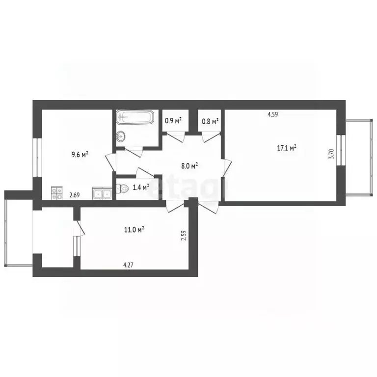 2-к кв. Севастополь ул. Хрусталева, 173 (54.9 м) - Фото 2