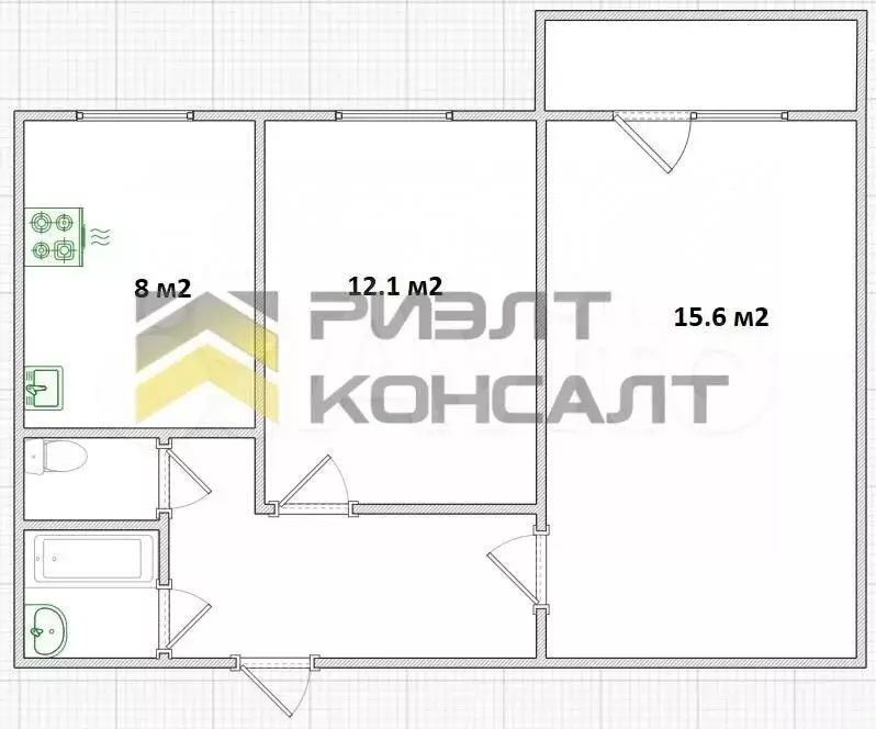 2-к. квартира, 45,4 м, 9/9 эт. - Фото 0