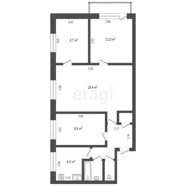 4-к кв. Тюменская область, Тюмень Садовая ул., 111 (62.6 м) - Фото 2
