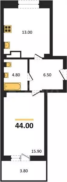 1-к. квартира, 44 м, 3/8 эт. - Фото 1