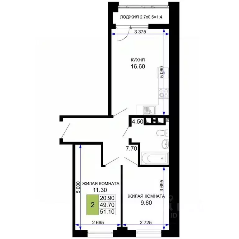 2-к кв. Краснодарский край, Анапа проезд Межсанаторный, 41 (51.05 м) - Фото 1