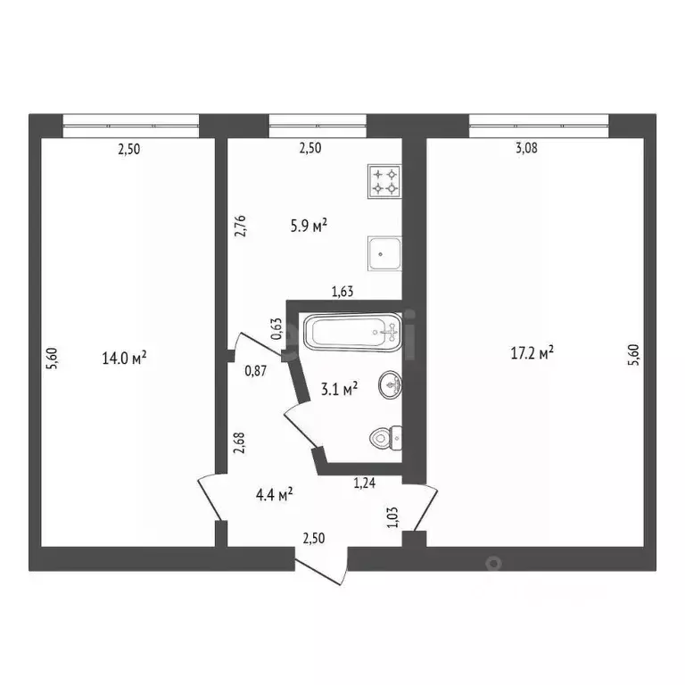 2-к кв. Амурская область, Благовещенск Амурская ул., 120 (44.0 м) - Фото 2