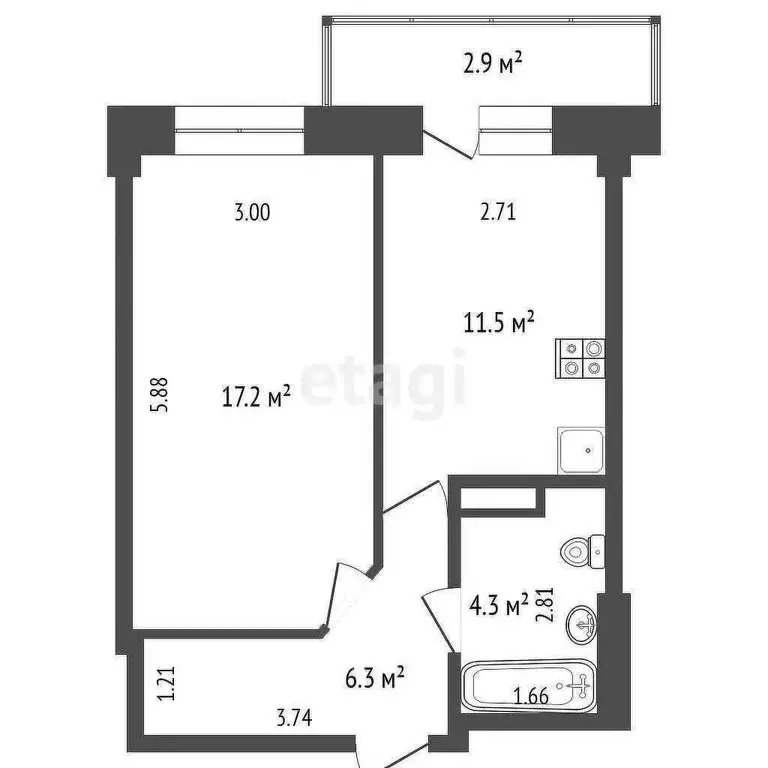 1-комнатная квартира: Абакан, улица Крылова, 46 (38.7 м) - Фото 1