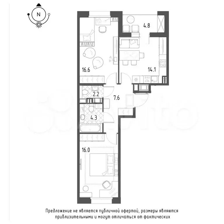 2-к. квартира, 63,2 м, 9/9 эт. - Фото 1